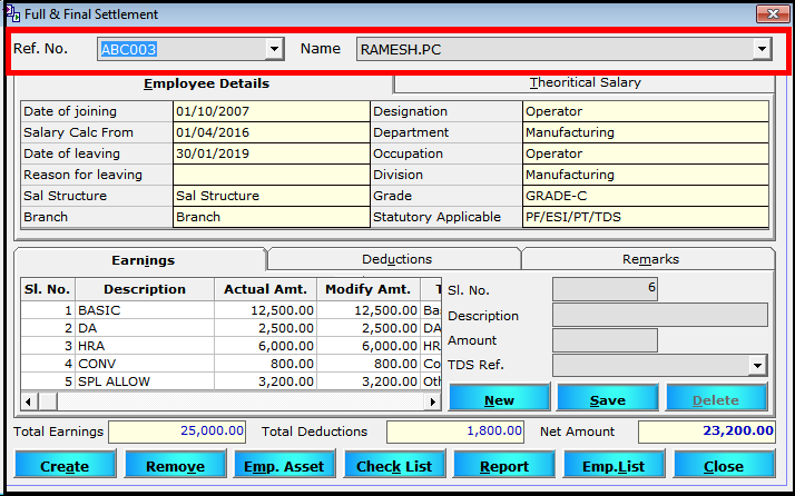 Full and final Settlement in Saral Paypack software